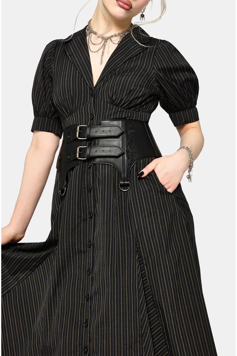 Jenna Stripe Cotton Tie Midi Dress, Alternate, color, Black