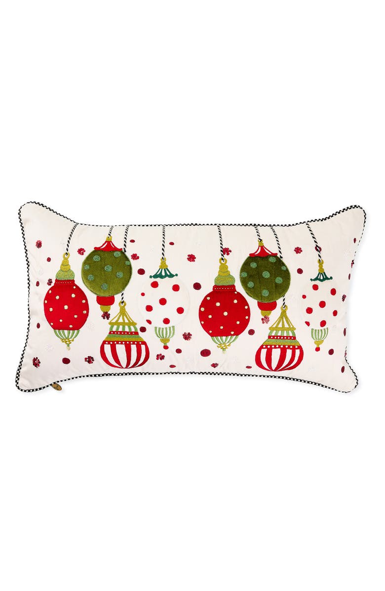 MACKENZIE CHILDS Festive Ornaments Lumbar Accent Pillow, Main, color, White