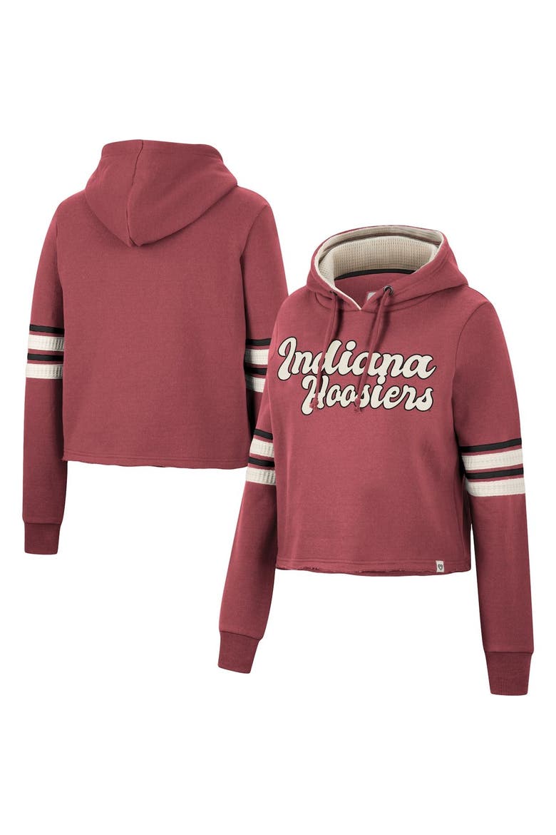 Women's Colosseum Crimson Indiana Hoosiers Retro Cropped Pullover Hoodie, Main, color, Crimson