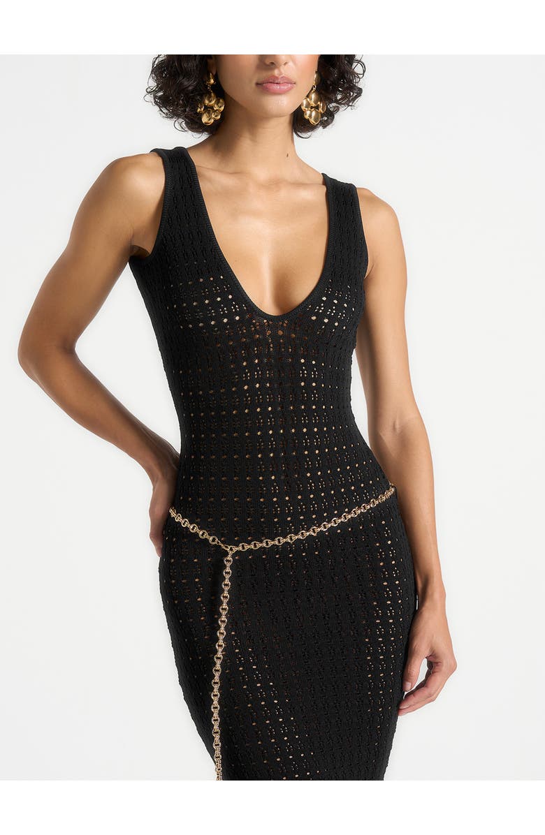 Manière De Voir Myriam Pointelle Plunge Midaxi Dress With Chain, Alternate, color, Black