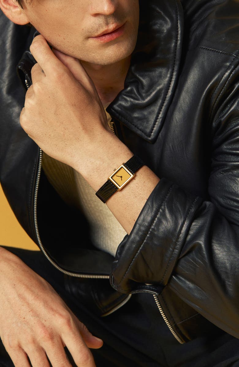 BREDA Small Virgil Leather Strap Goldtone Tank Watch, 20mm x 26mm, Alternate, color,