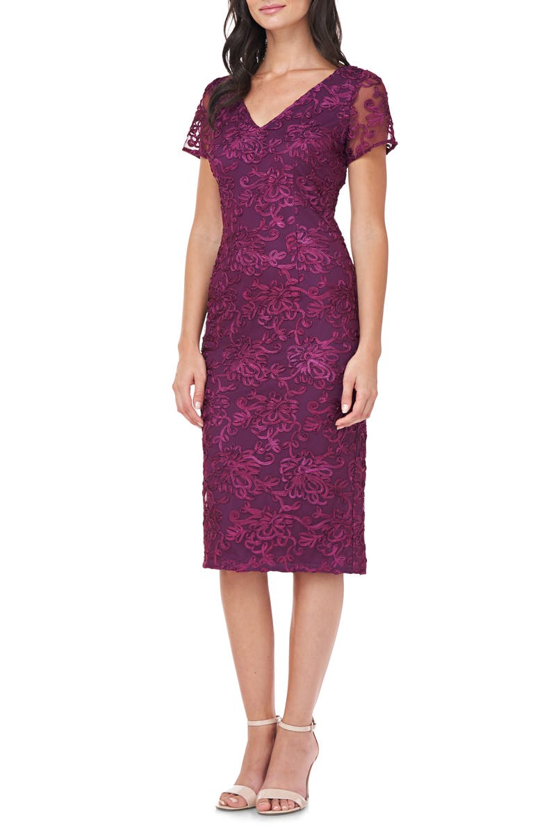 JS Collections Soutache Embroidered V-Neck Cocktail Dress, Alternate, color, 