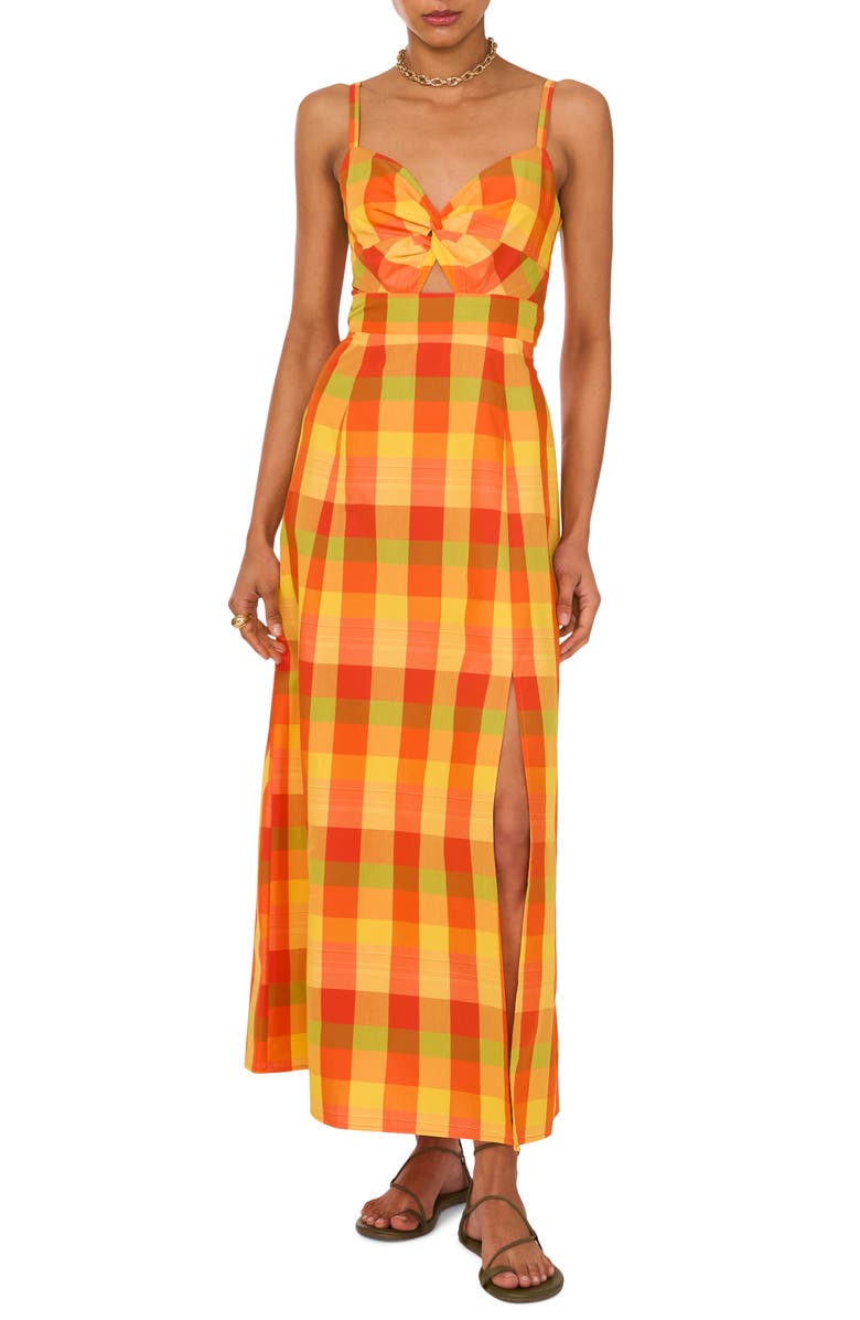 1.STATE Check Print Twist Front Dress, Main, color,