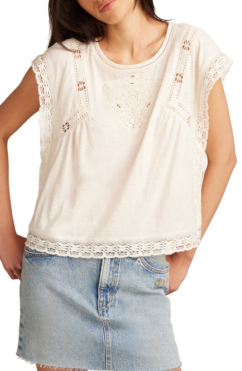 Lucky Brand Lace Trim Boxy T-Shirt, Main, color, 