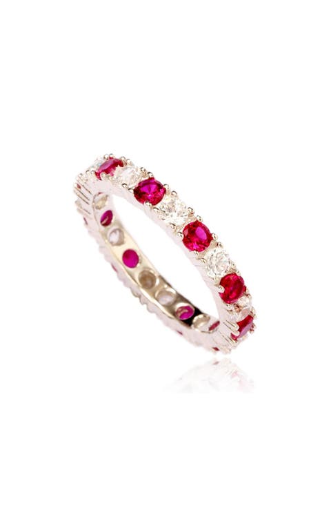 Sterling Silver Cubic Zirconia Ruby Red Alternating Eternity Band Ring