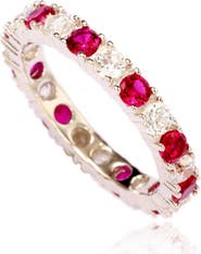SUZY LEVIAN Sterling Silver Cubic Zirconia Ruby Red Alternating Eternity Band Ring