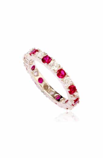 Sterling Silver Cubic Zirconia Ruby Red Alternating Eternity Band Ring