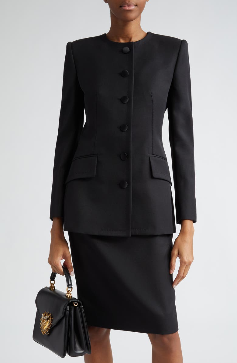 Dolce&Gabbana Collarless Crepe Jacket, Main, color, 