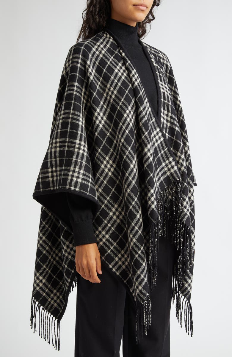 Burberry Reversible Open Front Wool Cape, Alternate, color, Black/ Calico Ip Chk