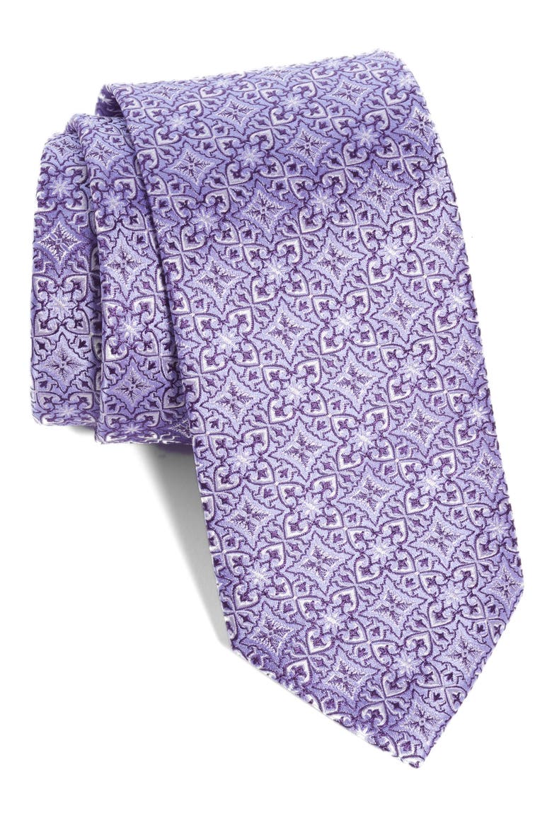 Medallion Silk Tie, Main, color, PURPLE