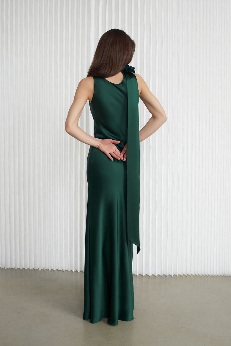 Luna Silky Bias Cut Dress Emerald, Alternate, color, Emerald