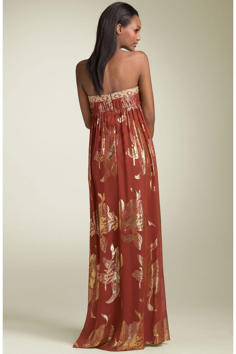 Strapless Metallic Weave Gown, Alternate, color, COGNAC