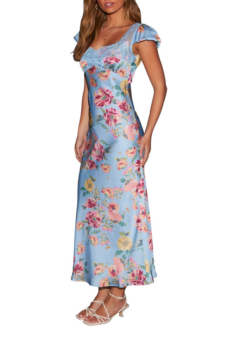 Bianca Flutter Sleeve Maxi Dress, Alternate, color, BLUE FLORAL