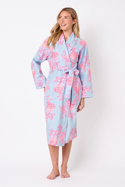 Floral Flannel Shawl Collar Robe