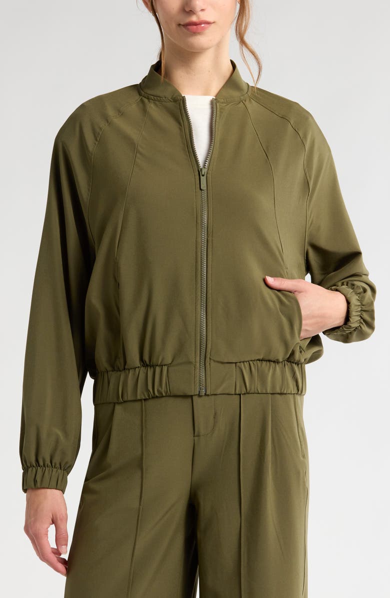 Zella In Flight Bomber Jacket, Alternate, color, Olive Night
