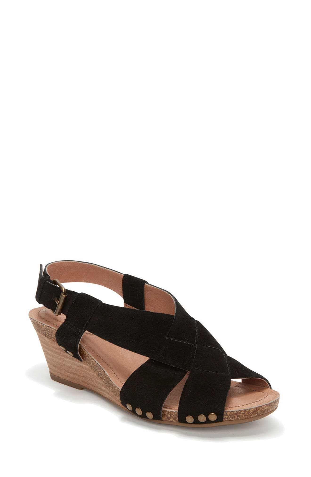 Adam Tucker Tarin Wedge Sandal, Main, color, BLACK SUEDE