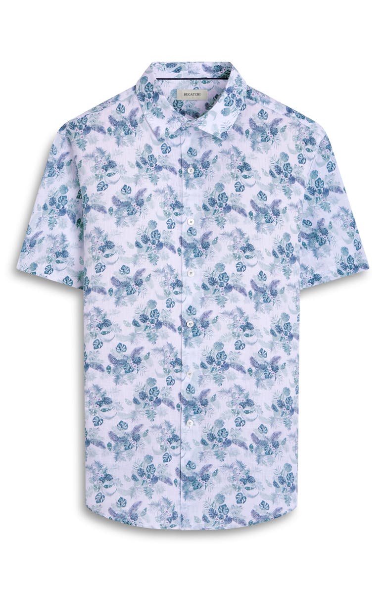 Bugatchi Orson Floral Short Sleeve Linen Button-Up Shirt, Alternate, color, Mint