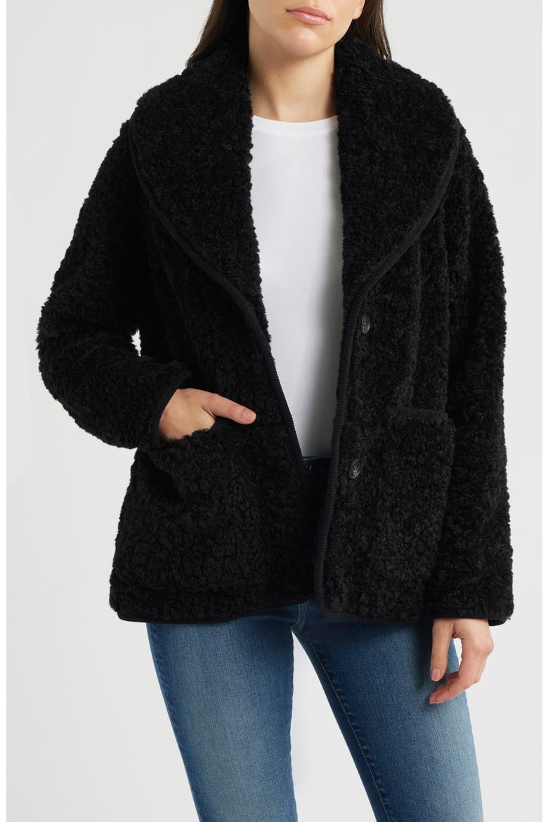 Cozy Patch Pocket Faux Shearling Jacket, Main, color, BLACK