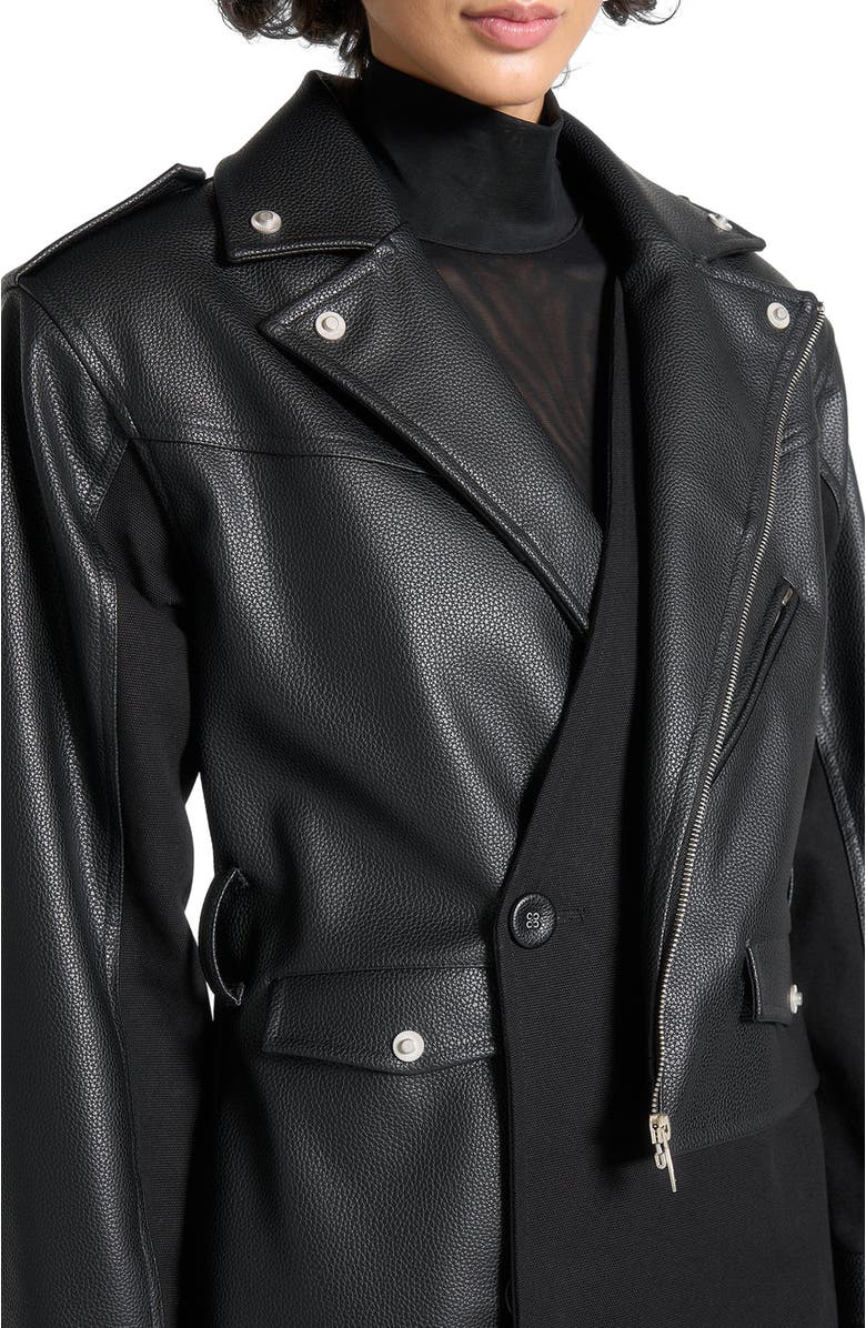 Manière De Voir Ayleen Leather Biker Trench Coat, Alternate, color, Black