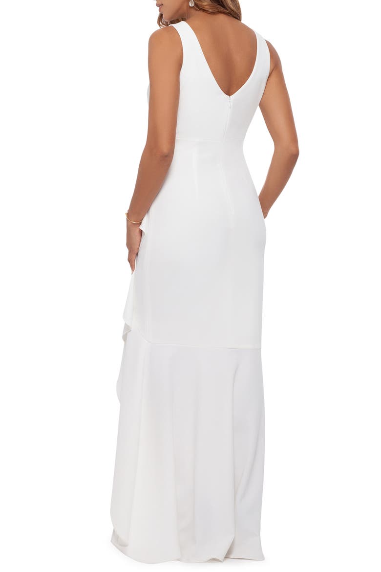 V-Neck Cascade Ruffle High-Low Gown, Alternate, color, WHITE