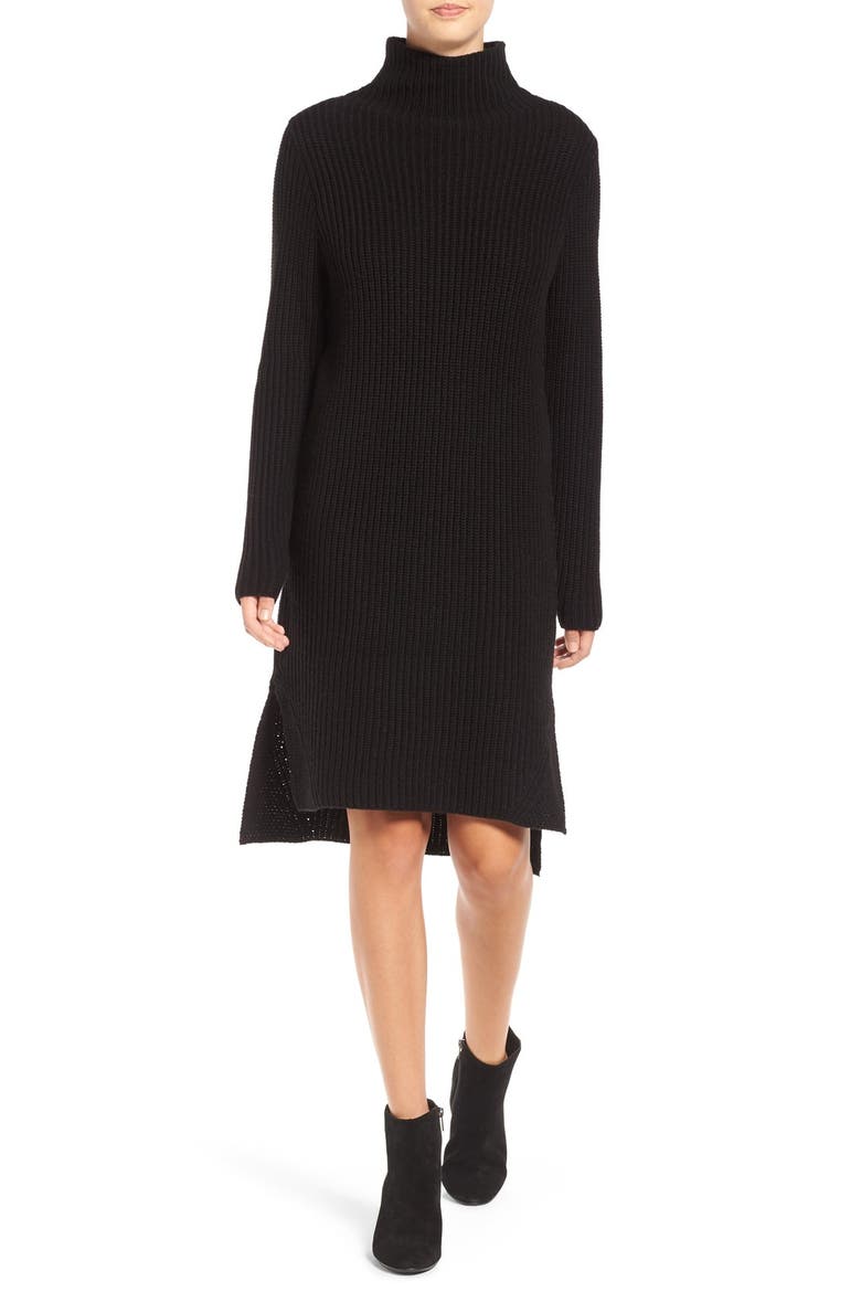 Mock Neck Knit Sweater Dress, Main, color, BLACK