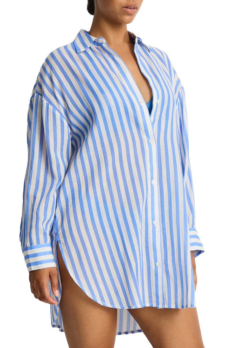 Sea Level Vacay Cruise Cover-Up Shirt, Alternate, color, Chambray
