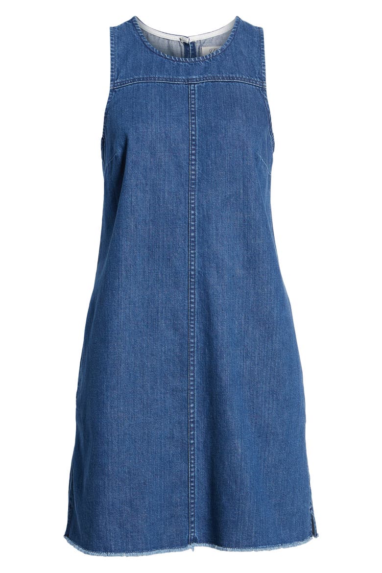 Raw Edge Hem Denim Shift Dress, Alternate, color, YORK WASH
