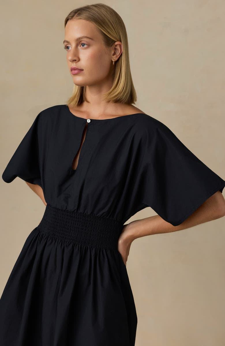 Faherty Elia Coastal Smocked Waist Organic Cotton Poplin Minidress, Alternate, color, Black