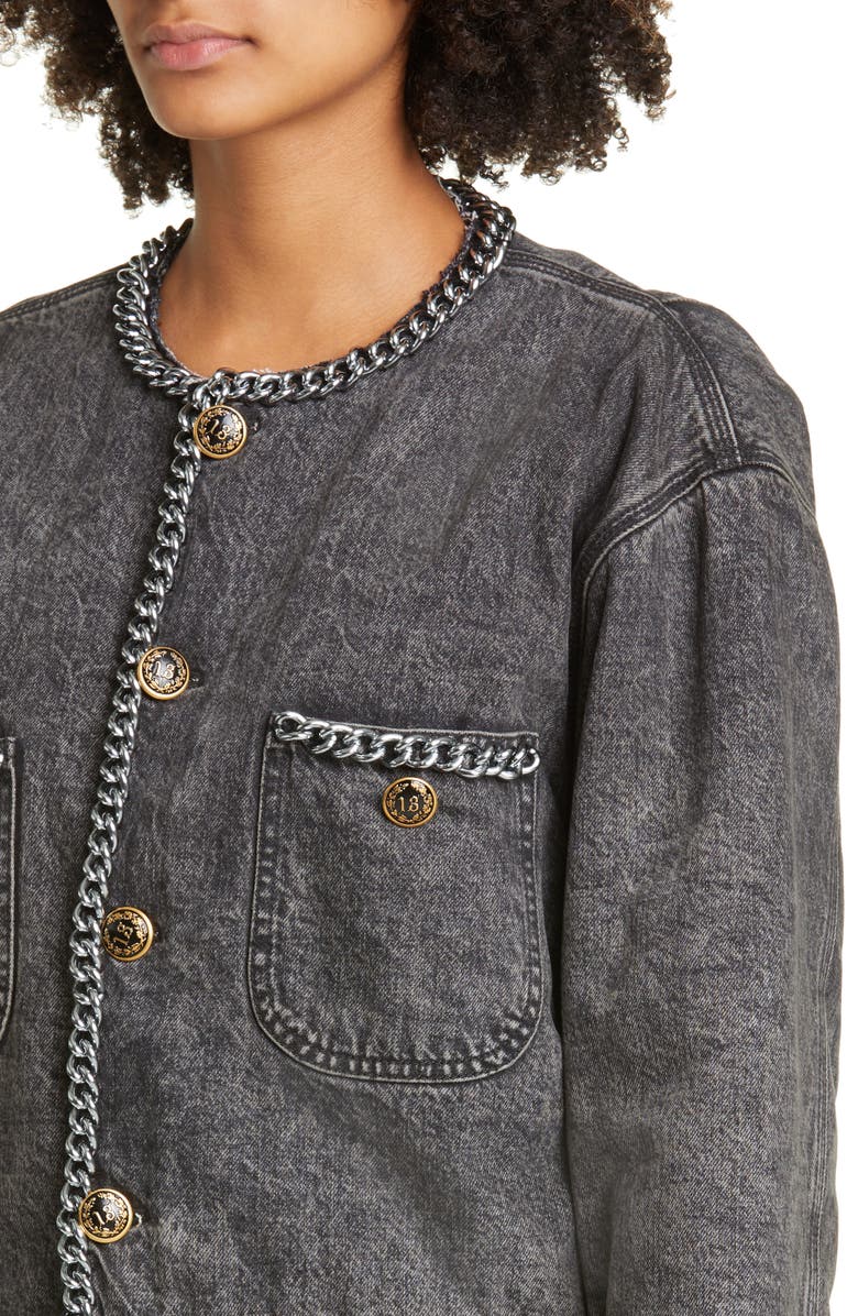 R13 Chain Embellished Crop Denim Jacket, Alternate, color, 