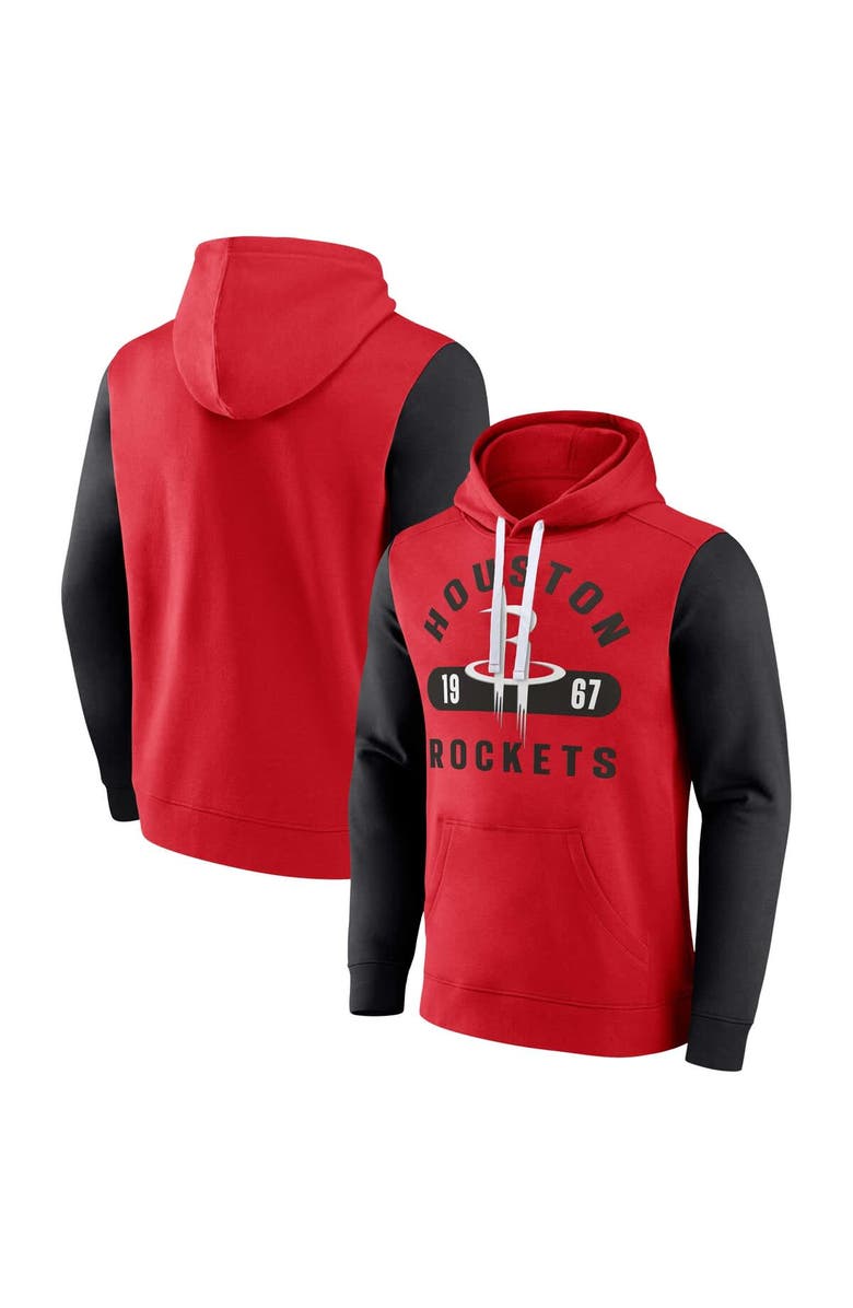 FANATICS Men's Fanatics Red/Black Houston Rockets Attack Colorblock Pullover Hoodie, Alternate, color, 