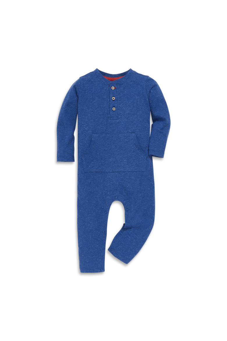 Baby Heathered Henley Romper, Main, color, Cobalt