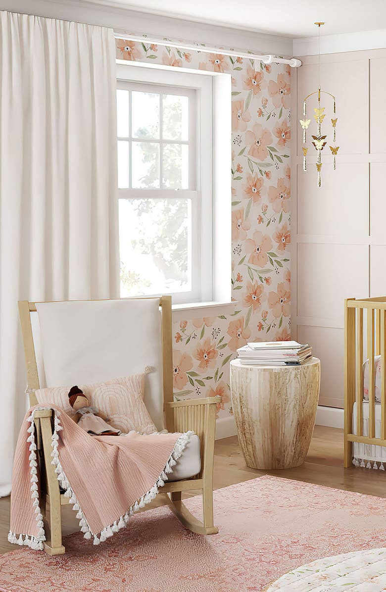 CRANE BABY Parker Pink & Green Floral Nursery Wallpaper, Alternate, color, 