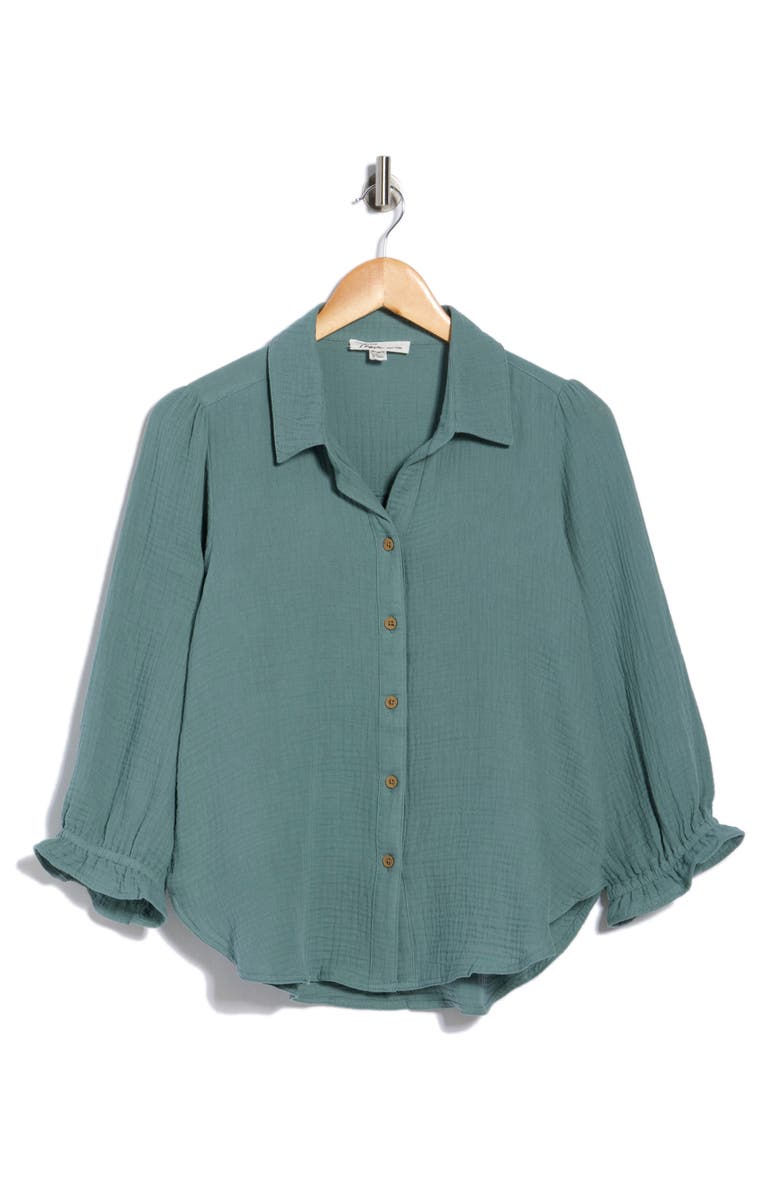 Trove New York Sunset Cotton Gauze Button-Up Shirt, Alternate, color, Dusty Jade