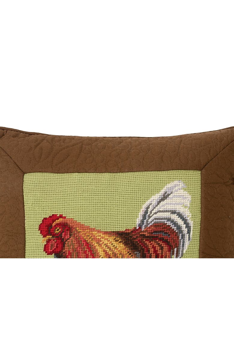 Rooster And Sunflower Needlepoint Accent Pillow, Alternate, color, Brown