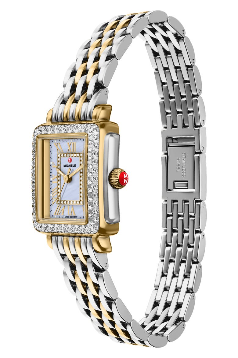 Deco Madison Mini Diamond & Mother-of-Pearl Two-Tone Bracelet Watch, 23mm x 24mm, Alternate, color, TWO-TONE/ BLUE