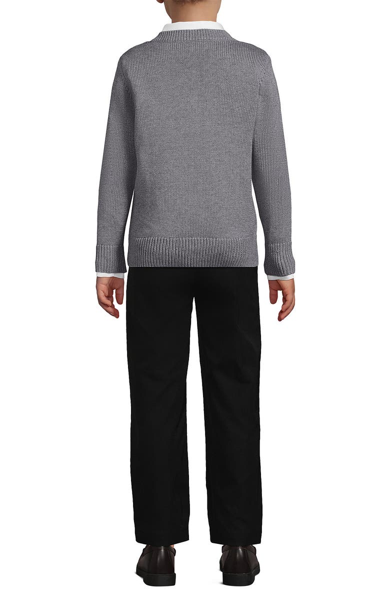 Lands' End School Uniform Kids Legacy Varsity Cardigan, Alternate, color, Pewter Heather