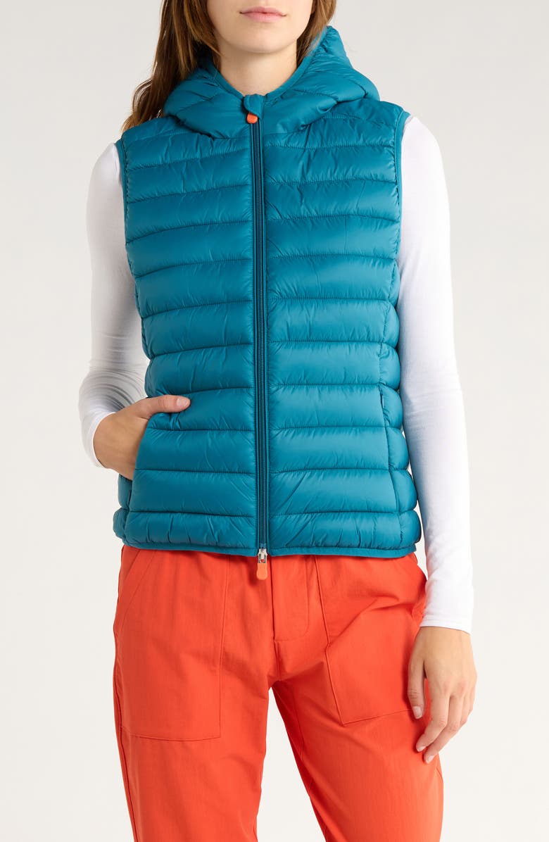 Save The Duck Milena Water Resistant Hooded Puffer Vest, Main, color, Horizon Blue