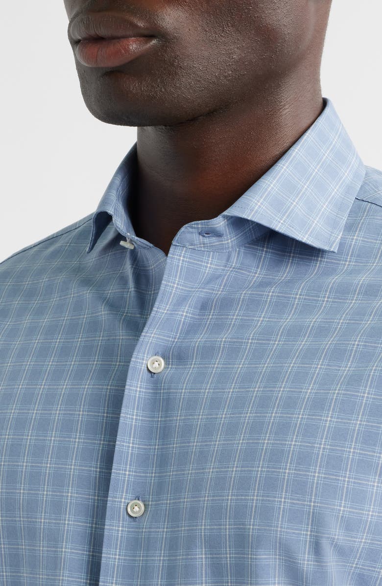 Peter Millar Reese Shadow Check Performance Poplin Button-Up Shirt, Alternate, color, Rain Cloud