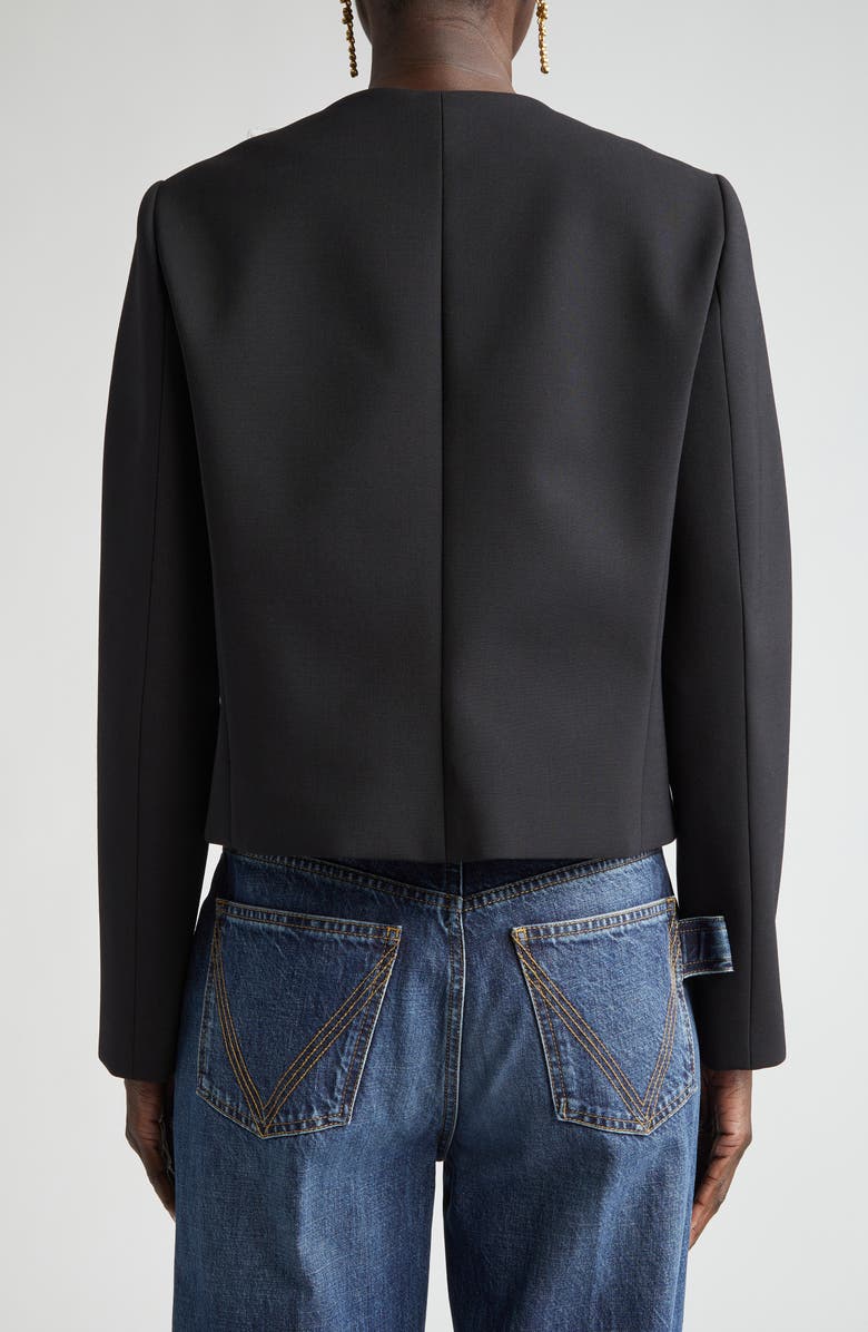 Oscar de la Renta Orchid Embroidered Bonded Wool Crop Jacket, Alternate, color, 