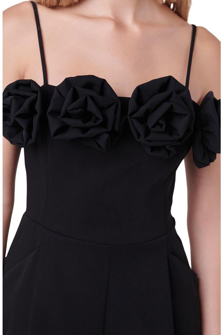 Rosette Trim Wide Leg Jumpsuit, Alternate, color, BLACK