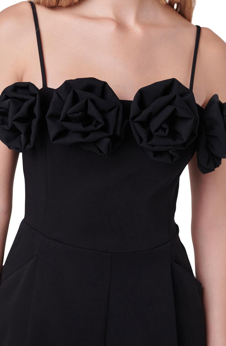 Endless Rose Rosette Trim Wide Leg Jumpsuit, Alternate, color, Black