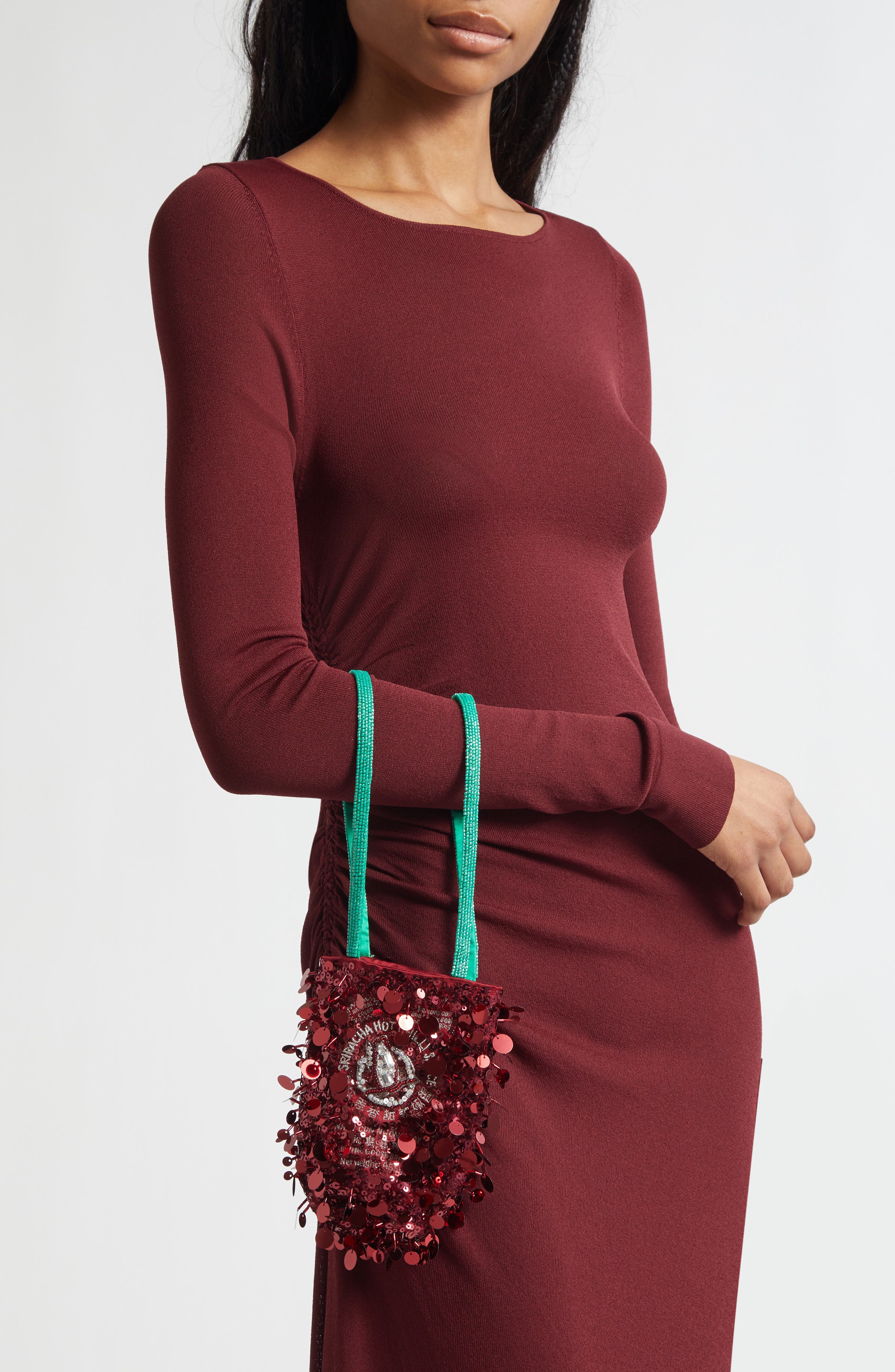 Mini Sriracha Embellished Clutch, Alternate, color, OXBLOOD