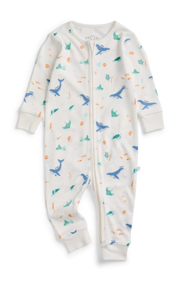 MORI Print Two Way Zip Up Romper, Main, color, Whale Print