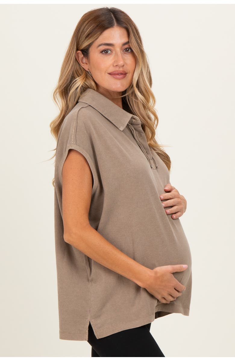 PinkBlush Pigment Dye Sleeveless Polo Oversized Top, Alternate, color, Mocha