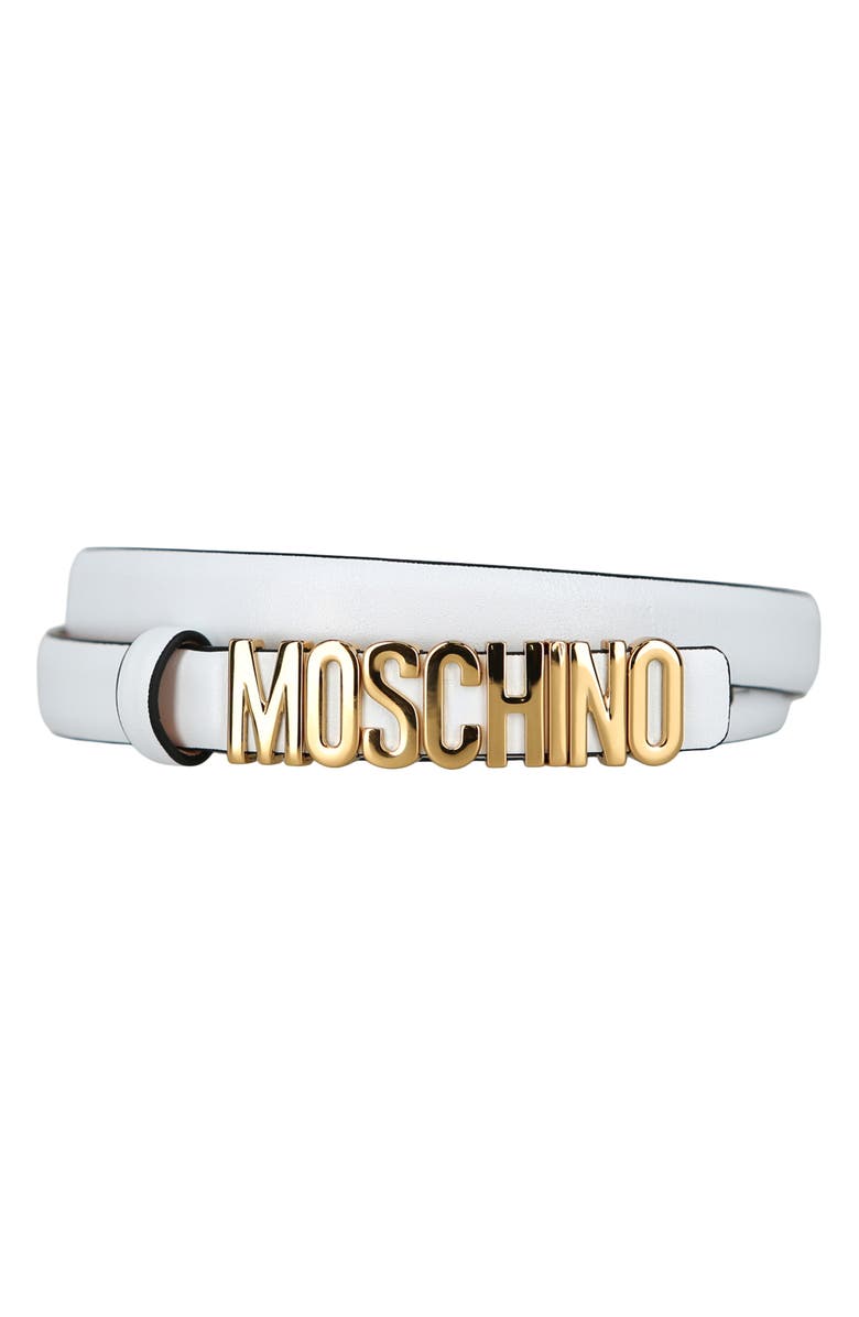 Moschino Logo Leather Belt, Main, color, 