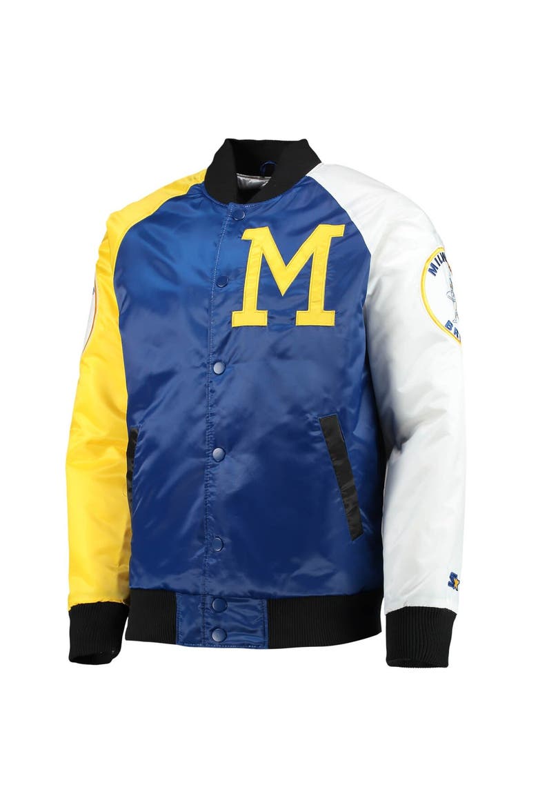Men's Starter Royal/Gold Milwaukee Brewers Varsity Tri-Color Satin Full-Snap Jacket, Alternate, color, Royal