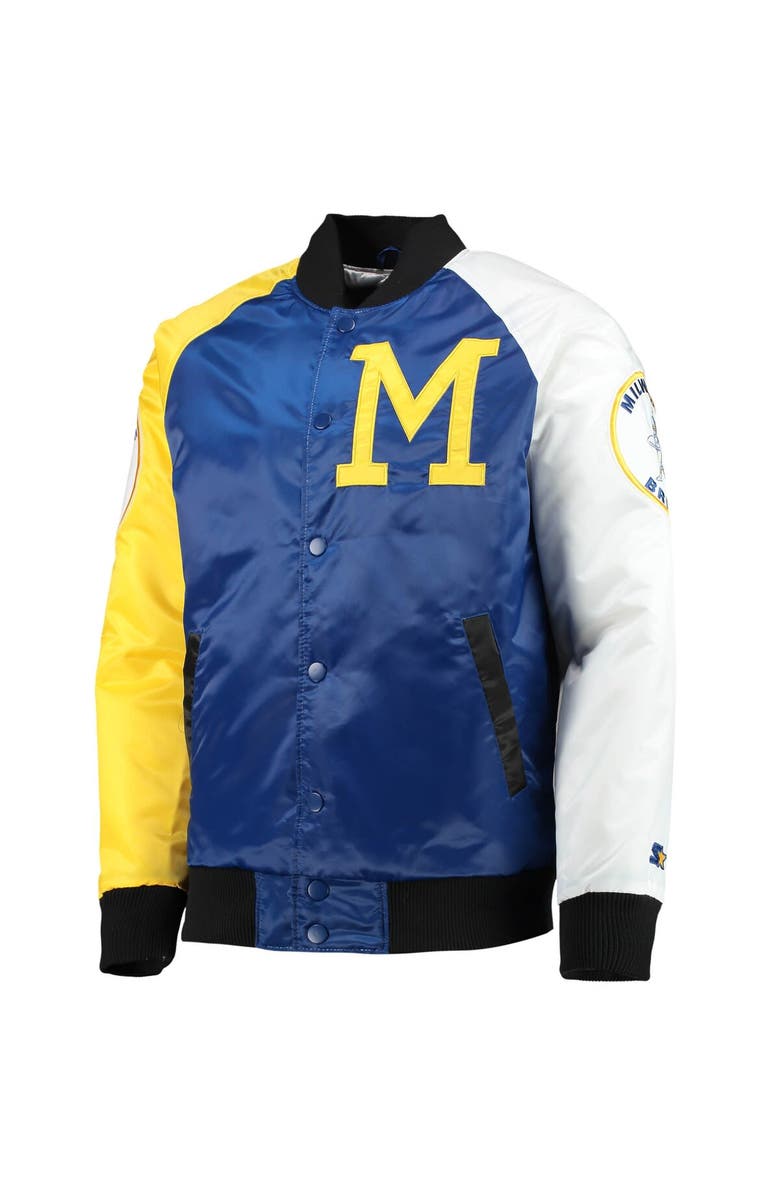 STARTER Men's Starter Royal/Gold Milwaukee Brewers Varsity Tri-Color Satin Full-Snap Jacket, Alternate, color, 