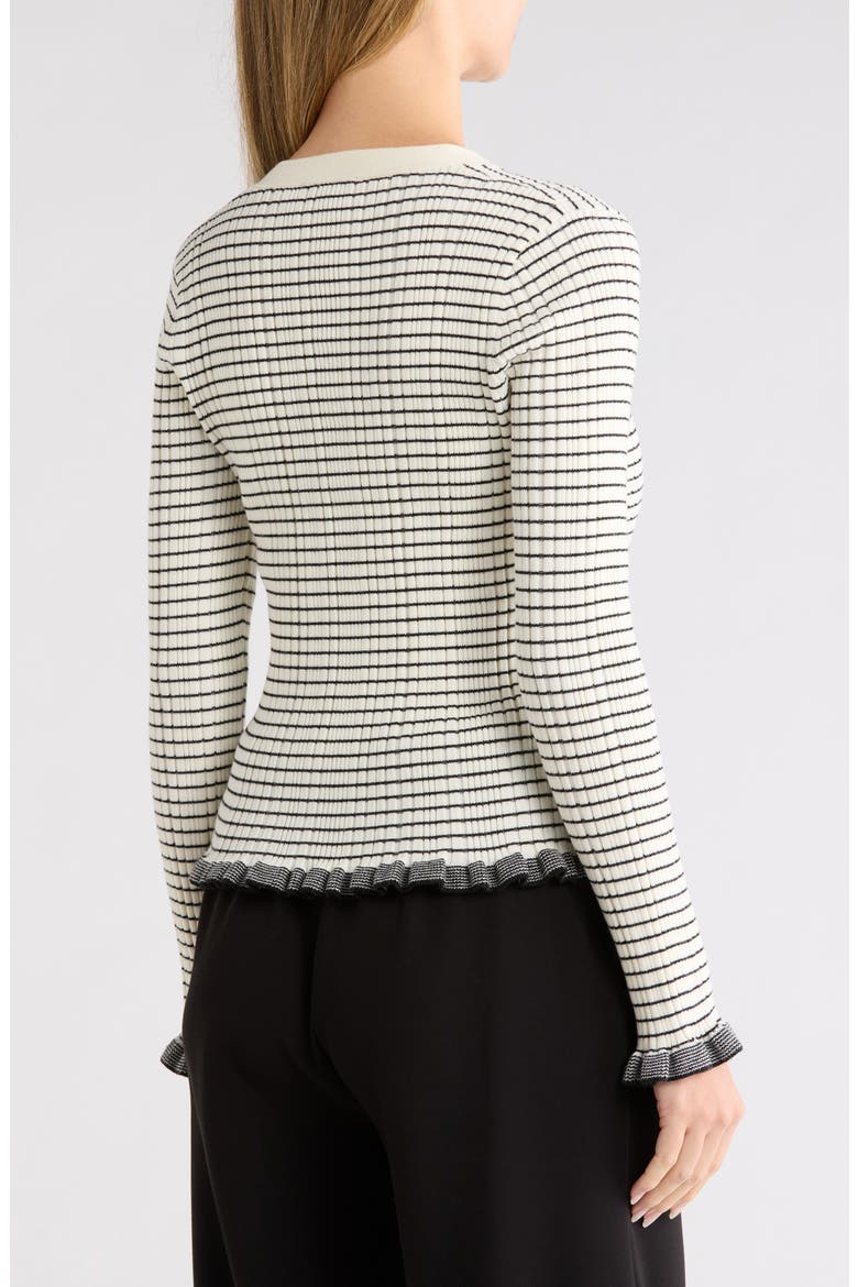Striped Ruffle Cuff Cardigan, Alternate, color, CREAM/ BLACK