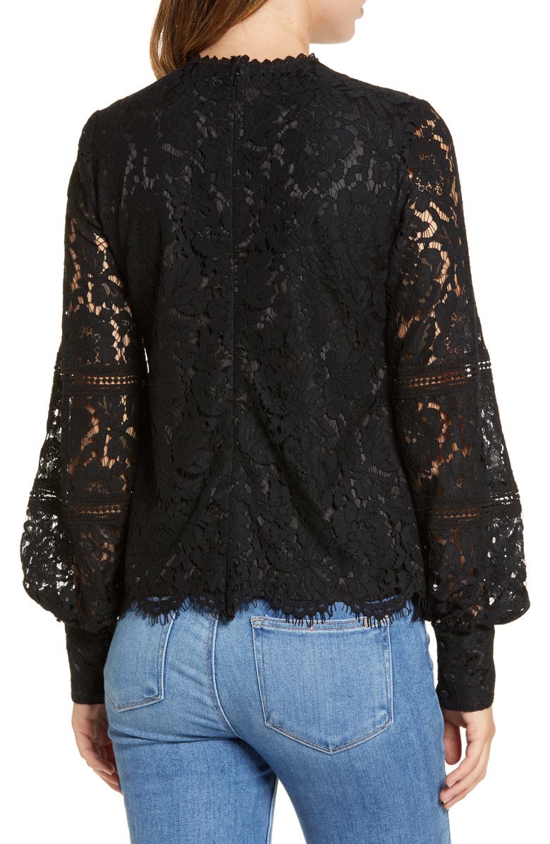 Rachel Parcell Bishop Sleeve Scalloped Lace Top, Alternate, color,