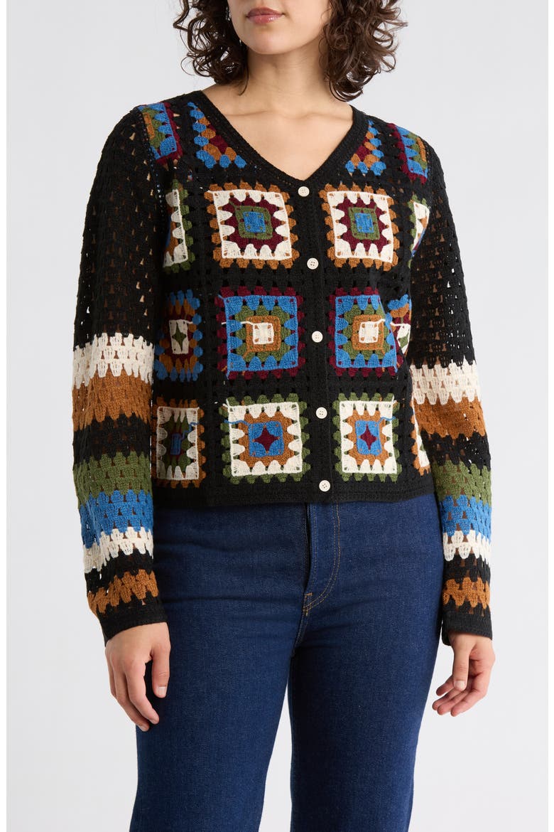 Crochet Sweater Cardigan, Main, color, BLACK